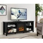 Walker Edison Wren Classic 4 Cubby Fireplace TV Stand for TVs up to 80 Inches, 70 Inch, Black