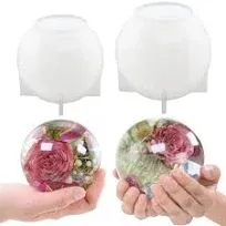 Voaesdk 2Pcs Large Sphere Resin Molds,4.7&#39;&#39; &amp; 4&#39;&#39; Crystal Ball Silicone Resin Molds for Flowers Preservation,Seamless Orb Epoxy Resin Molds for DIY