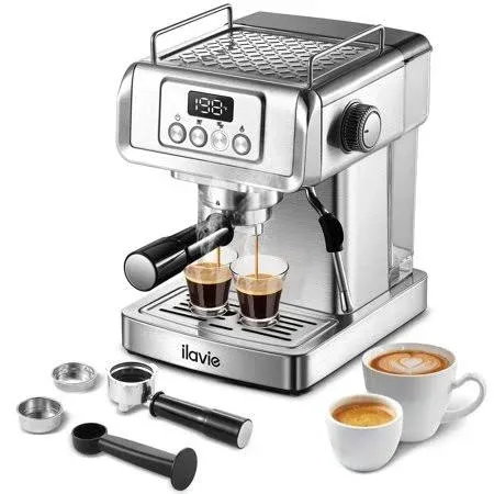 Espresso Machine 20 Bar, Professional Espresso Maker Cappuccino Machine with Steam Milk Frother, Stainless Steel Espresso Coffee Machine with 61oz Removable Water Tank, for Home Office Dad Mom