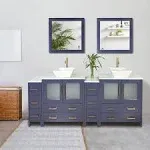 Ravenna 96 in. W Bathroom Vanity in White with Double Basin in White Engineered Marble Top and Mirrors