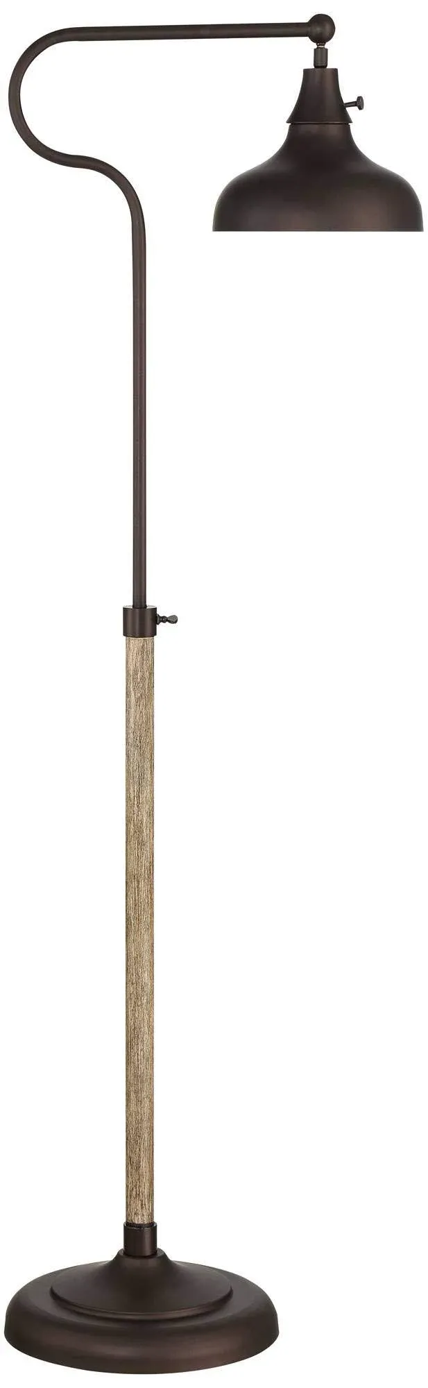 Franklin Iron Works Ferris Industrial Rustic Farmhouse Pharmacy Floor Lamp with USB Charging Port 57" Tall Bronze Faux Wood Grain Adjustable Metal Shade for Living Room Reading Bedroom Office House