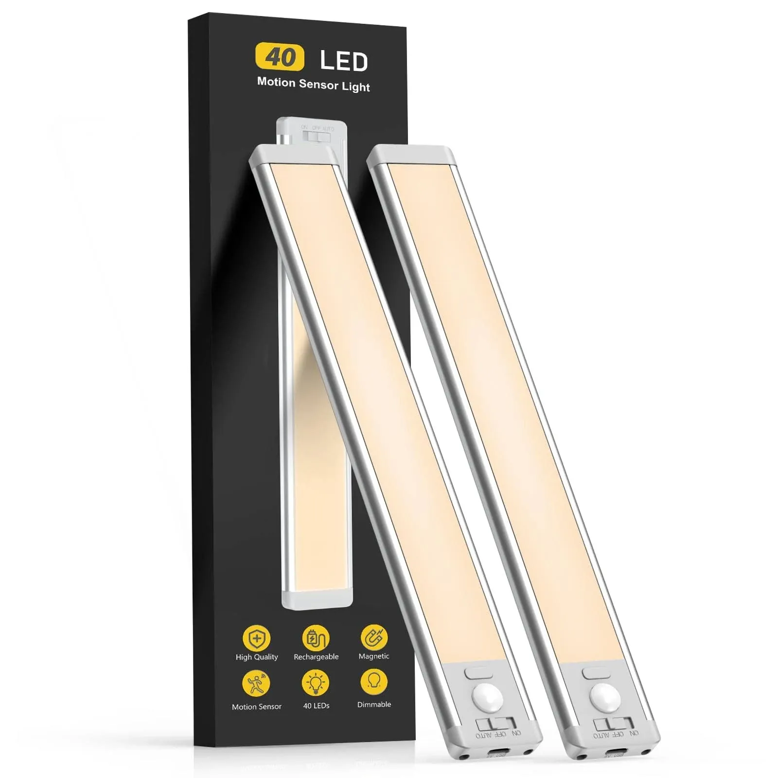 Lot de 2 lampes à 40 LED rechargeables avec détecteur de mouvement pour intérieur