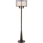 Franklin Iron Works Durango Rustic Farmhouse Vintage Standing Floor Lamp 3-Light 62" Tall Oiled Bronze Brown Sheer Shade Antique LED Edison Bulbs for Living Room Reading House Bedroom Home Office