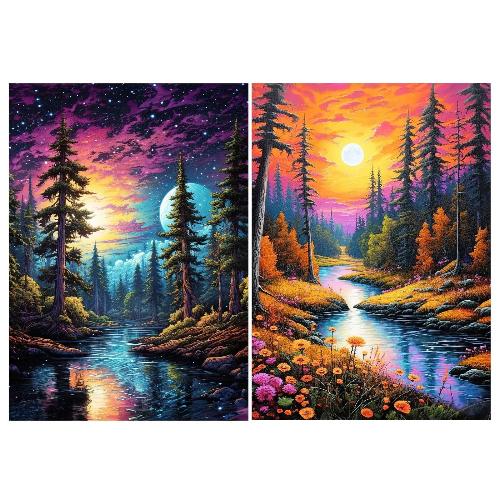 JOOZ 2Pack Landscape Diamond Painting Kits, 5D Full Drill Diamond Painting Landscape, Diamond Art Landscape Scenery, Forest Sunset Diamond Painting Kits for Adults Beginners 12x16in