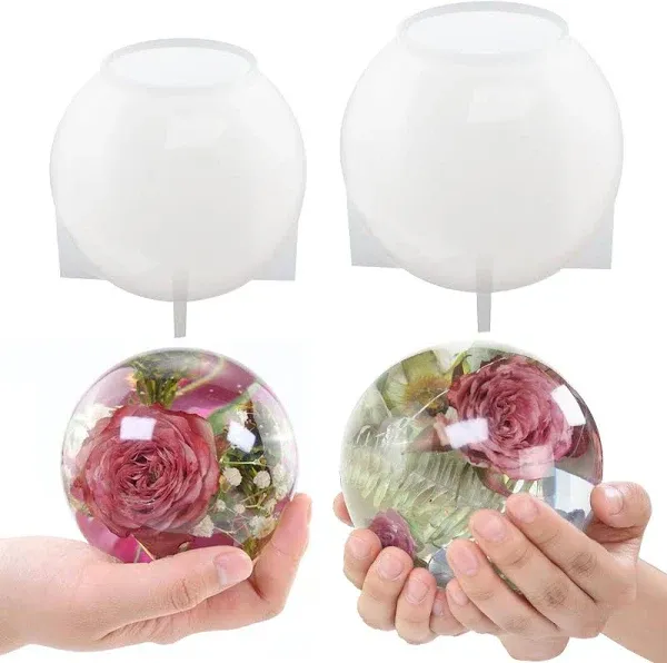 2Pcs Large Sphere Resin Molds,4.7'' & 4'' Crystal Ball Silicone Resin Molds for Flowers Preservation,Seamless Orb Epoxy Resin Molds for DIY Resin Art Candle Soap Making Home Decor