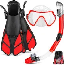 ZEEPORTE Mask Fin Snorkel Set, Travel Size Snorkeling Gear for Adults with Panoramic View Anti-Fog Mask, Trek Fins, Dry Top Snorkel and Gear Bag