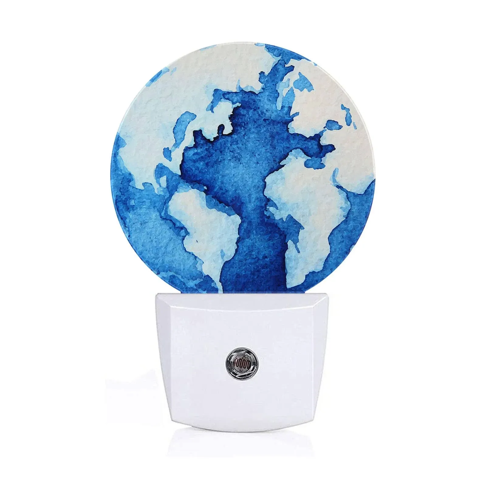 Earth Dusk to Dawn Round Night Light Watercolor Blue Planet Globe World Map A...