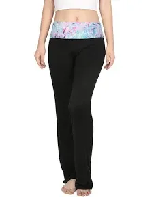 HDE Women's Color Block Fold Over Waist Yoga Pants