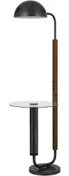 Cal Lighting BO-3129FL 100W Keyser Metal/Rubber Wood Floor Lamp with Glass Tray Table and Metal Shade. Equipped with 1 USB and1 USB-C Charging Ports