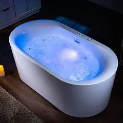 WOODBRIDGE 59" x 31-1/2" Whirlpool Water Jetted and Air Bubble Freestanding Heated Soaking Combination Bathtub with LED control panel,BJ-100