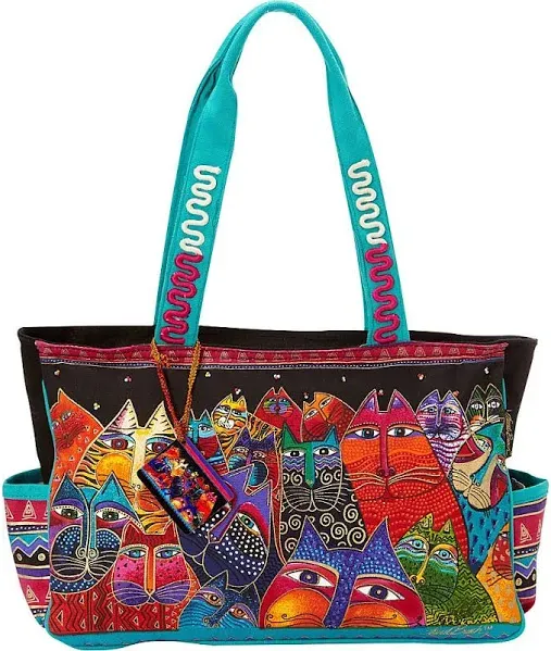 Laurel Burch Cat Fantasticats Medium Large Tote Bag Outer Pockets New