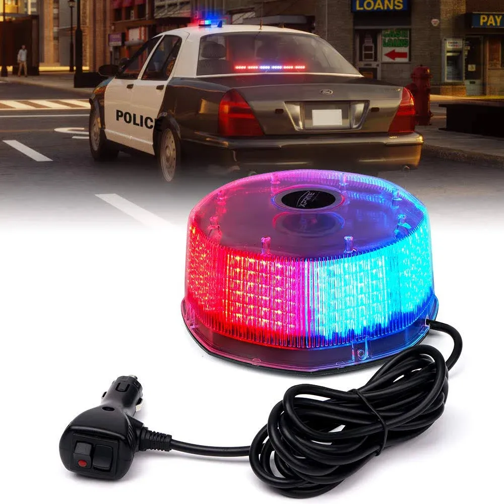 Xprite Red Blue 240 LED Warning Strobe Beacon Light Rotating Revolving Flashing Police Safety Caution Lights with Magnetic Mount, for 12V Emergency Vehicle Truck