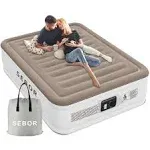 Sebor Luxury Queen Air Mattress with Built in Pump, Durable Blow Up Mattress for Home&Guests, 18 inch Inflatable Airbed, 660lb Max