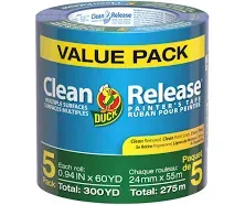 Duck Clean Release 0.94&#034;. x 60 Yards, Blue Painter&#039;s Tape (5 Pack)