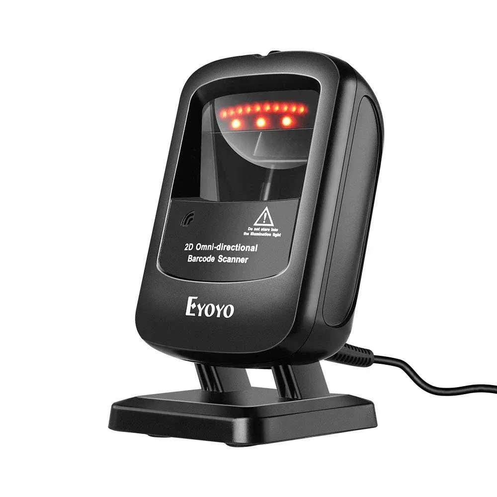 Eyoyo 1D 2D Desktop Barcode Scanner, Omnidirectiona<wbr/>l Hands-Free USB Wired Barcod