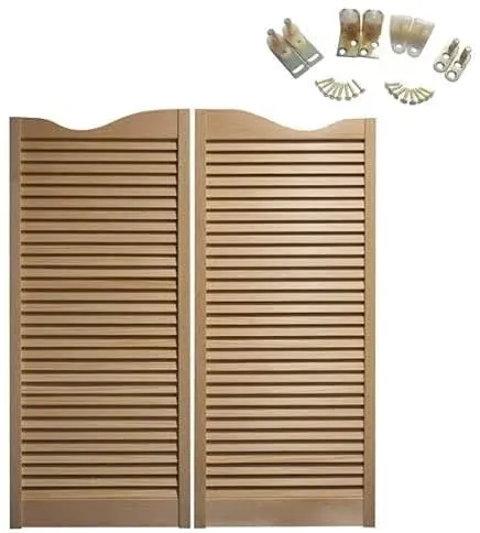 Swinging Cafe Doors Premade Cafe Doors - Interior Doors for Home, Western Swinging Doors, Wooden Saloon Doors - 1-1/8" Pine Wood Louvered Door W/Hinges Included (24"x42", Brass Hardware)