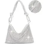 QLBO Silver Purse Rhinestone Purse Silver Clutch Sparkly Purse Silver Bag 10.2"×0.4"×6.69"(Silver)