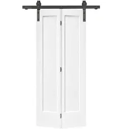 2 Panel MDF Composite Bi-Fold Barn Door with Sliding Hardware Kit