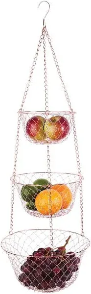 Fox Run 3-Tier Copper Kitchen Hanging Fruit Baskets, 32 Inches