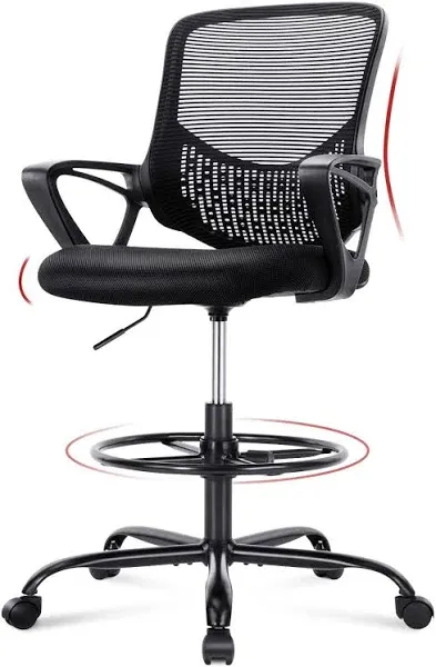 HOMEFLA Mid-Back Mesh Drafting Chair Tall Office Chair with Armrest Standing Desk Chair Counter Height with Adjustable Foot Ring