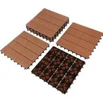 Pure Garden Wood Plastic Composite Interlocking Patio Floor Tiles - Set of 6 Brown