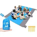 POPCHOSE Beach Blanket, Sandfree Beach Mat ‎108"x85.2"/83"x78" for 7 Persons, Extra Large Beach Blanket Waterproof Sandproof with 6 Stakes, Easy to Clean, Lightweight Compact Beach Accessories