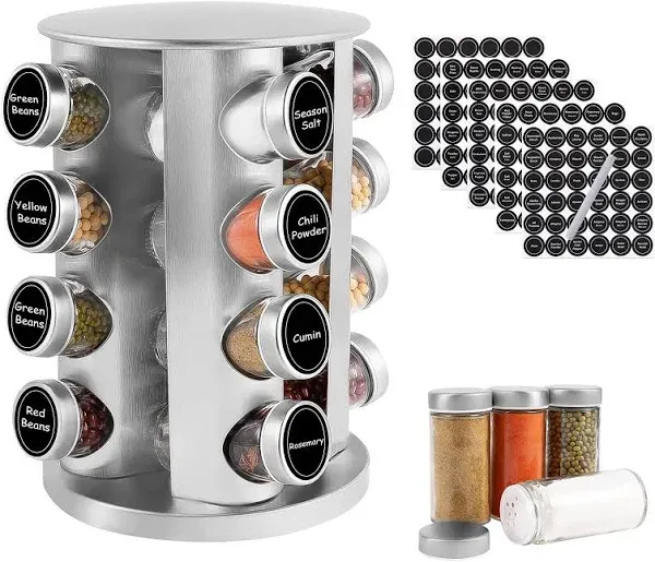 16 Jar Spice Rack Seasoning Organizer Revolving Countertop Stainless Holder