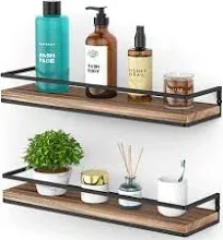  Floating Shelves Wall Mounted Set of 2, Rustic Wood Wall Storage 2 Pack Walnut