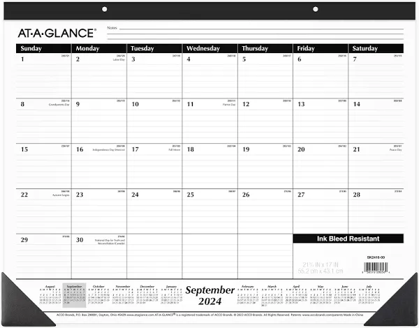 AT-A-GLANCE 2023-2024 Academic Desk Calendar, Monthly Desk Pad, 21-3/4" x 17", Ruled Daily Blocks, Standard (SK241600)