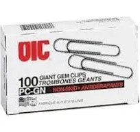 Oic Giant-size Non-skid Paper Clips - 100 / Box - Silver (OIC99915)