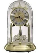 Howard Miller Christina Gold Anniversary Table Clock 645-690 - Polished Brass Finish, 9 Inch Dome, Pendulum Includes 4 Revolving Crystals, Quartz Movement