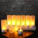 Expower Flameless Candles 12 Rechargeable Led Flickering Tea Lights + 12 Frosted