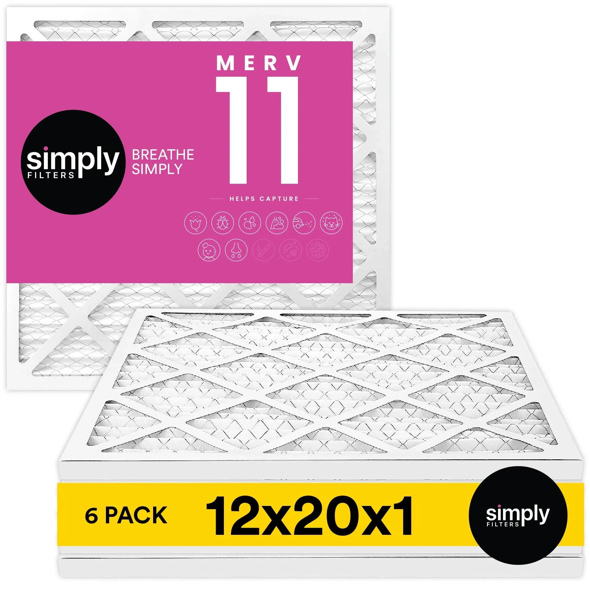 Simply Filters 12x20x1 MERV 11, MPR 1000, AC Furnace HVAC Air Filter (6 Pack)