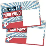 T MARIE 100 Bulk Voter Postcards 4x6 Your Vote Your Voice, Red, White and Blue Theme With Blank Back for Message to Voters