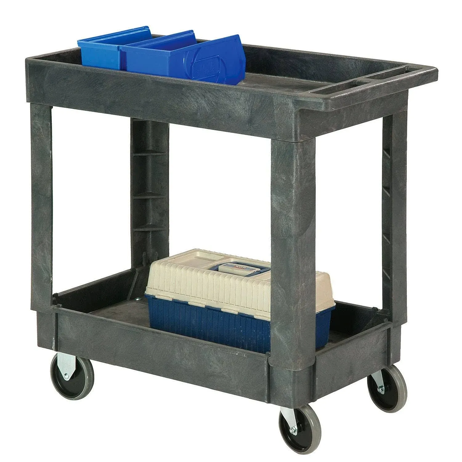 Global Industrial Plastic 2 Shelf Tray Service & Utility Cart 34 x 17 5" Rubber Casters