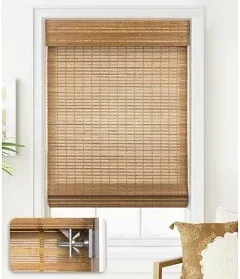 LazBlinds No Tools No Drill Cordless Bamboo Roman Shades, Light Filtering Window Treatment, Roll Up Bamboo Blinds for Window 29'' W x 64'' H, Squirrel