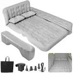 SUV Air Mattress - Thickened and Double Car Air Mattress Sided Flocking Travel Inflatable Car Mattress Bed with Electric Air Pump and 2 Pillows, Car Sleeping Bed for Home Outdoor and Travel-Grey