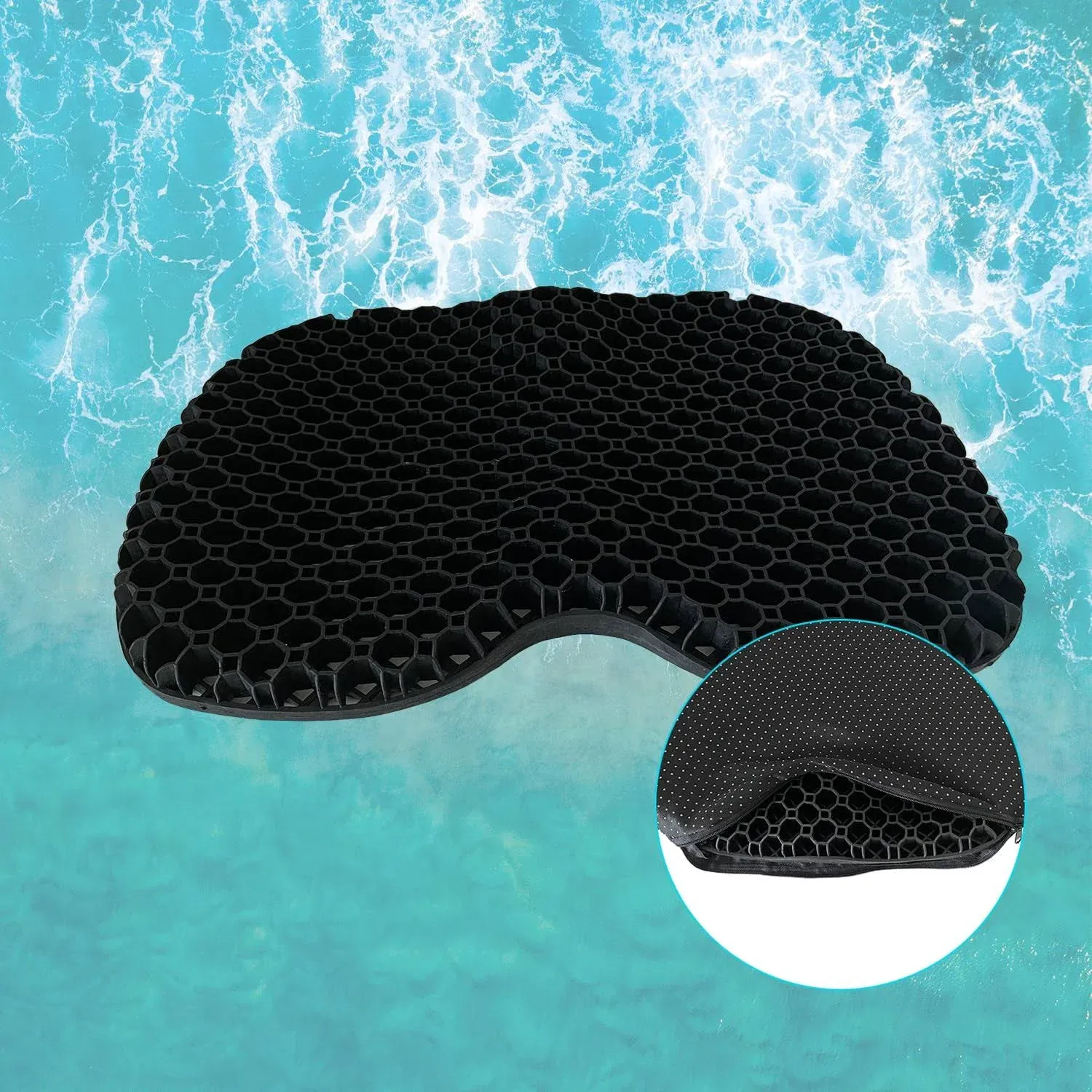 Anti Slip Kayak Seat Cushion with Black Cover,Waterproof Gel Kayak Cushion,Boat Canoe Rowing Stadium Pad for Sit in Kayak Chair,Kayak Accessories