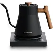 POLIVIAR Electric Gooseneck Kettle, 1200W Electric Tea Kettle Real Wood Handle, 34oz Pour Over Electric Kettle for Coffee & Tea, 18/8 Stainless Steel Inner, Temperature Control & Rapid Heating