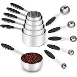 JOYHILL Stainless Steel Measuring Cups and Spoons Set of 10 Piece, Nesting Metal Measuring Cups Set with Soft Touch Silicone Handles for Home Kitchen