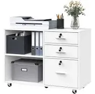 YITAHOME Wood File Cabinet 3 Drawer Mobile Lateral Filing Cabinet with Locks