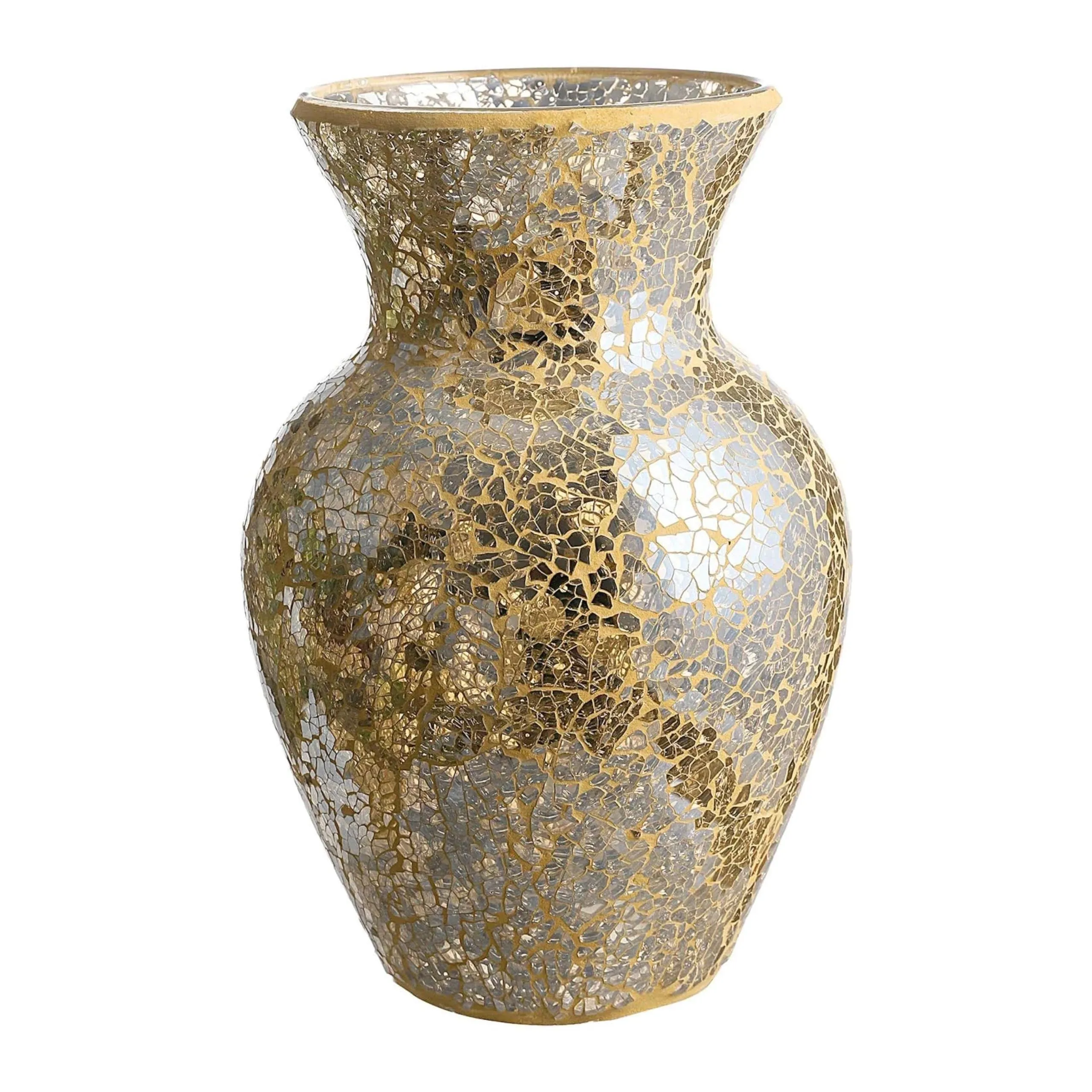 WHOLE HOUSEWARES | Mosaic Glass Vase | 10.5" Home Décor Centerpiece | Elegant Glass Flower Vase for Living Room, Kitchen, Wedding Banquet, Dried and Artificial Flowers | Home Décor (Gold)