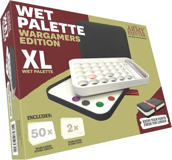 The Army Painter Wargamers Edition Wet Palette, XL Palette for Acrylic Paints Set Including 50 Hydro Sheets, 2 Hydro Foams and Free Painting Guide, for Miniature Painting