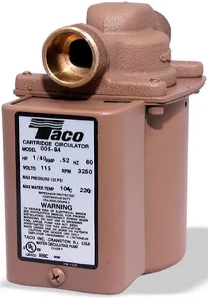 Taco 006-B4-15 Hvac Circulating Pump, 1/40 Hp, 115V, 1 Phase, Sweat Connection