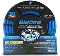 BLUBIRD BB38100 3/8" x 100' Rubber Air Hose, 100% Rubber, Lightest, Strongest, Most Flexible, 300 PSI, 50F to 190F Degrees, Ozone Resistant, High Strength Polyester Braided