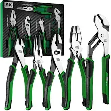 5-Piece Pliers Set, 8&#034; Long Nose Pliers, 9.5&#034; Linesman Pliers, 8&#034; Slip Joint ...