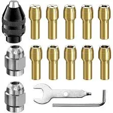 15PCS 4486 Multi Chuck Collet Set Compatible with Dremel, Keyless Drill Chuck Bit, 0.8-3.2mm Shank Replacement 4485 Brass Collet Metal Nut Rotary Tool Accessory 3000 4000 7700 8200