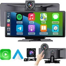 Wireless Apple Car Play with 4K Dash Cam, 9'' Portable Apple Carplay & Android Auto Car Stereo, Carplay Screen with 1080p Backup Camera, GPS Navigation/Mirror Link/Voice Control/Bluetooth/Touchscreen