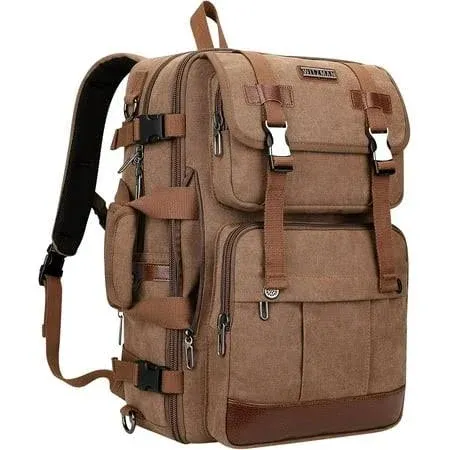 WITZMAN Canvas Travel Backpack for Men Large Laptop Backpack Fit 17 inch Carry-on Airline Approved Convertible Shoulder Rucksack(A6617-3 Brown)