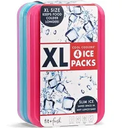 Cool Coolers by  4 Pack XL Slim Ice Packs, Quick Freeze Space Saving Reusable Ic